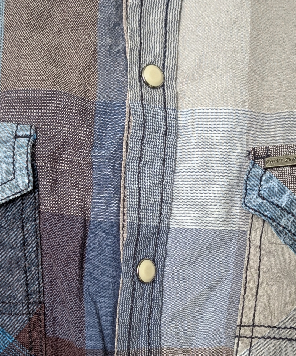 Point Zero‎ Gold Edition Men's Multicolor Plaid Button-Down Short Sleeve Shirt - Picture 3 of 9